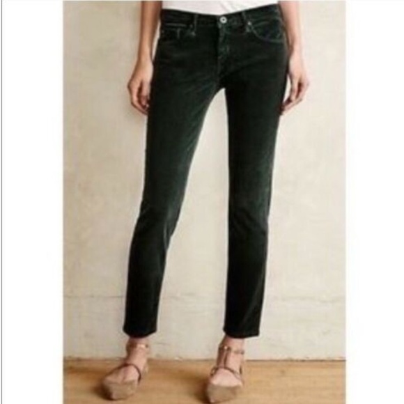 Ag Adriano Goldschmied Pants - AG Stevie Ankle Slim Straight Green Corduroy Pants